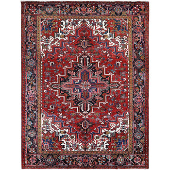 7'X9' Red Vintage Zoroastrian Heris Shaved Low 100% Wool Hand Knotted Rug