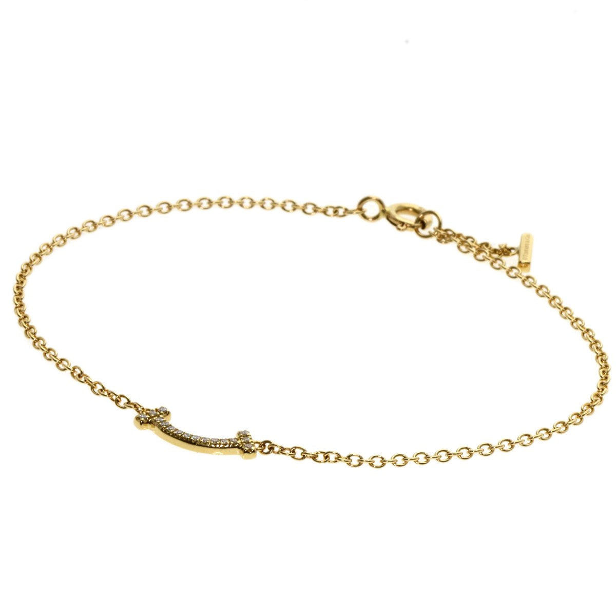 Tiffany & Co. K18 Yellow Gold T Smile Mini Diamond Bracelet