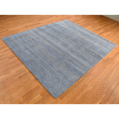 8'X10' Blue Silk With Wool Maze Design Hand Knotted Oriental Rug