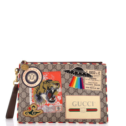 Gucci Courrier Pouch Gg Coated Canvas With Applique