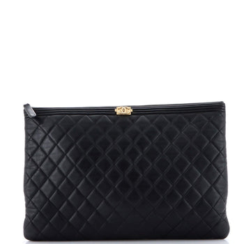 Chanel Boy O Case Clutch Quilted Lambskin Large