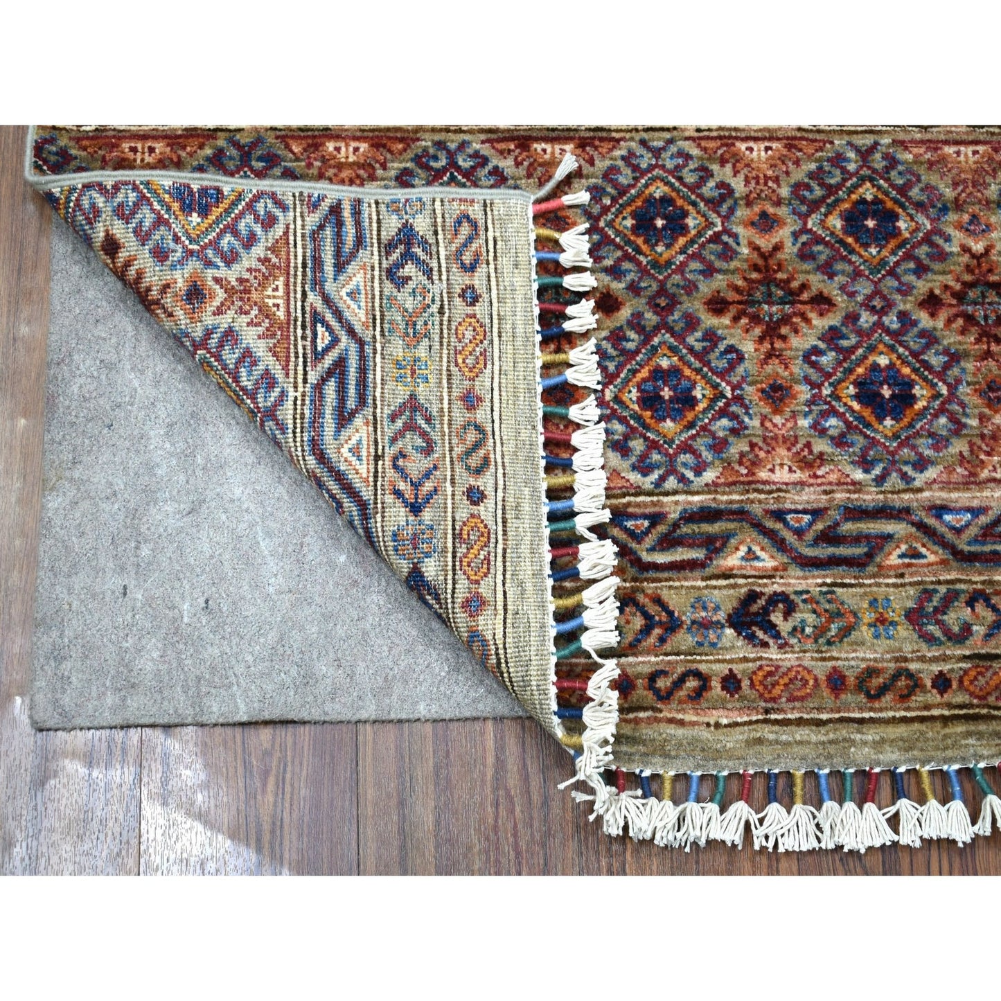 2'10"X7'7" Hand Knotted Gray Super Kazak Khorjin Design Pure Wool Rug