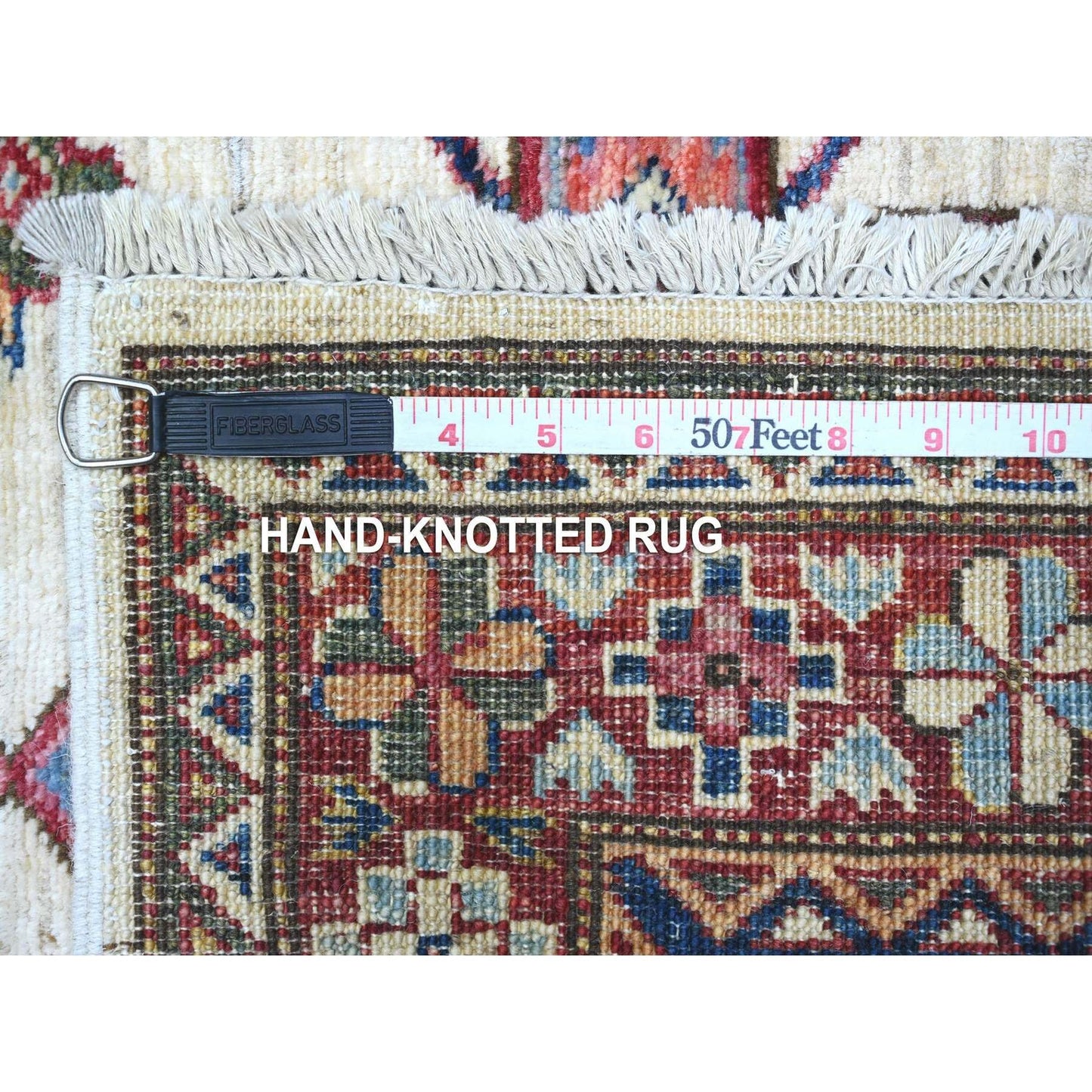2'7"X10'7" Egg White Hand Knotted Super Kazak Large Motifs Runner Rug