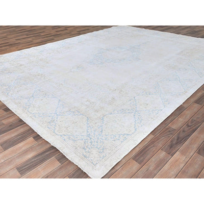 9'4"X12'3" White Pure Wool Hand Knotted Vintage Zoroastrian Karman Rug