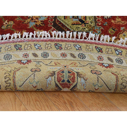 10'X10' Red Hand Knotted Karajeh Design Pure Wool Round Rug