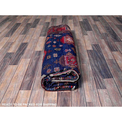 6'4"X8'9" Blue Afghan Ersari Caucasian Design Revival Wool Hand Knotted Rug
