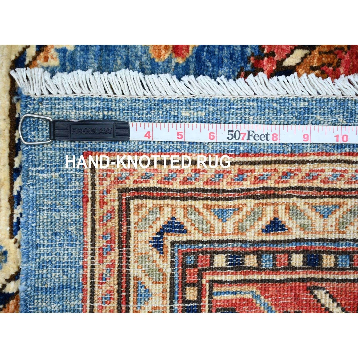 6'x9' Blue Qashqairaj Design Geometric Pattern Hand Knotted Wool Rug