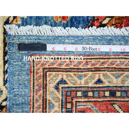 6'x9' Blue Qashqairaj Design Geometric Pattern Hand Knotted Wool Rug