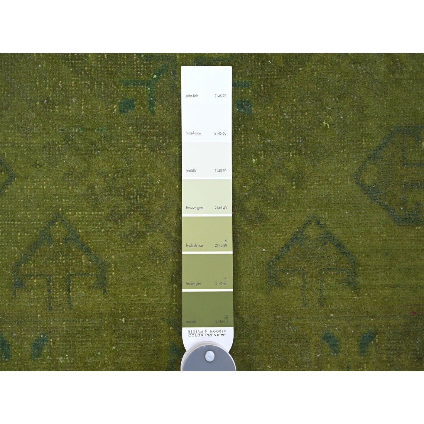 8'X9'6" Green Overdyed Kazak Geometric Pattern Hand Knotted Pure Wool Rug