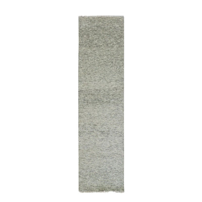 2'7"X9'10" Boothbay Gray Modern Hand Knotted Grass Design Wool Runner Rug