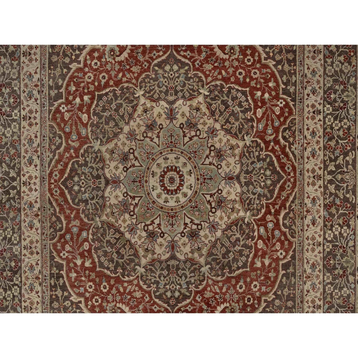 7'10"X10'1" Red Antiqued Fine Heris Re-Creation Hand Knotted Wool Rug