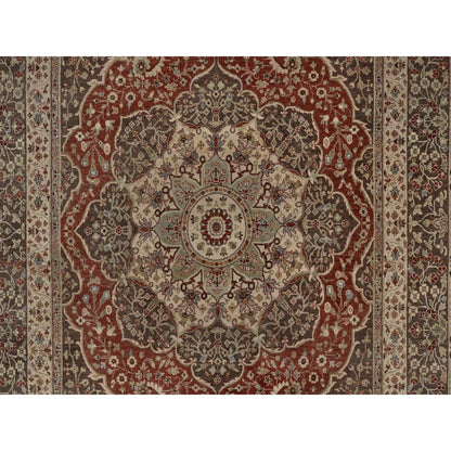 7'10"X10'1" Red Antiqued Fine Heris Re-Creation Hand Knotted Wool Rug