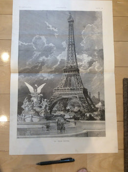 Paris Exposition Universelle 1889 Eiffel Tower Large View Original Engraving