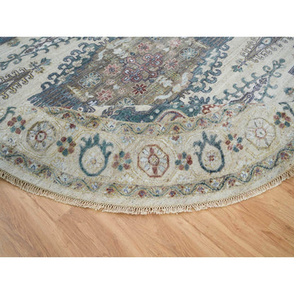 9'9"X9'9" Ivory Hand Knotted Reimagined Viss Design Round Oriental Rug