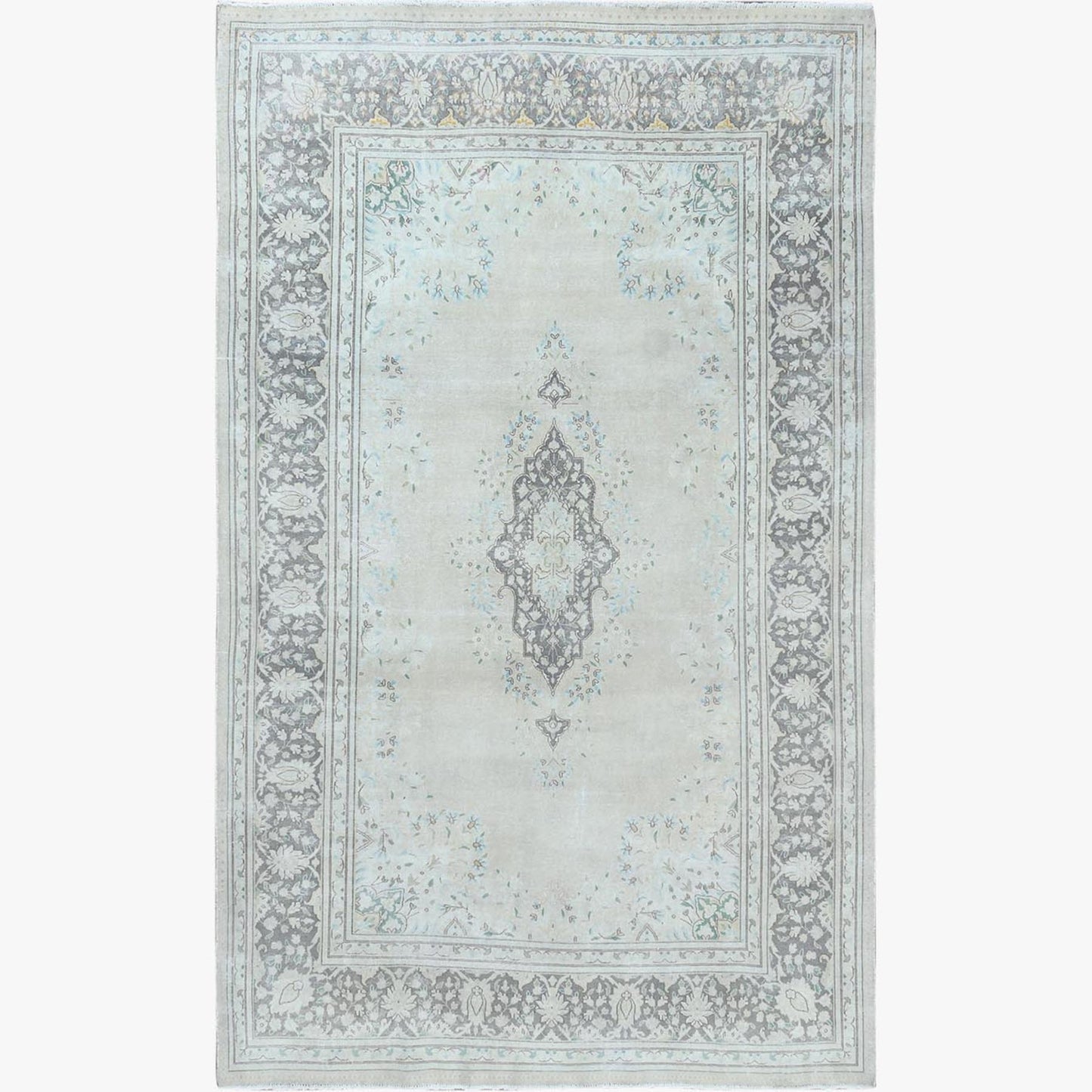6'9"X10'10" Hand Knotted Gray Wool Worn Clean Farsian Karman Rug
