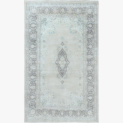 6'9"X10'10" Hand Knotted Gray Wool Worn Clean Farsian Karman Rug