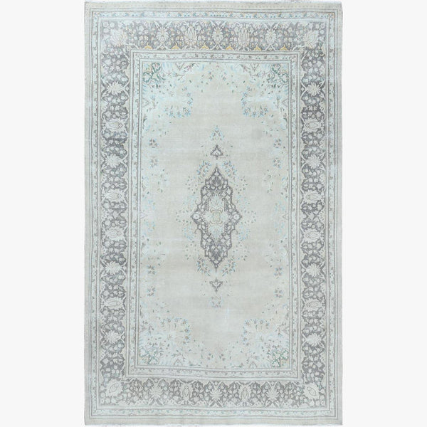 6'9"X10'10" Hand Knotted Gray Wool Worn Clean Farsian Karman Rug