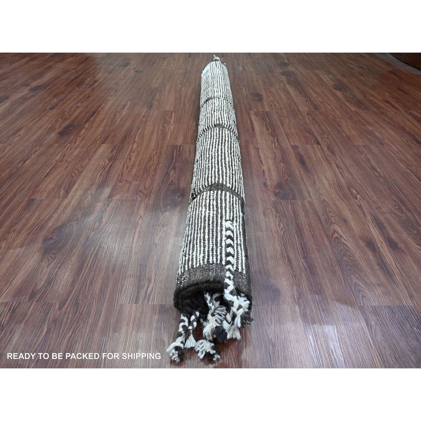 6'6"X9' White Moroccan Weave Geometric Pattern Soft Wool Hand Knotted Rug