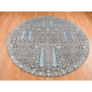 10'X10' Brown Cypress Tree Design Silk With Wool Hand Knotted Round Rug