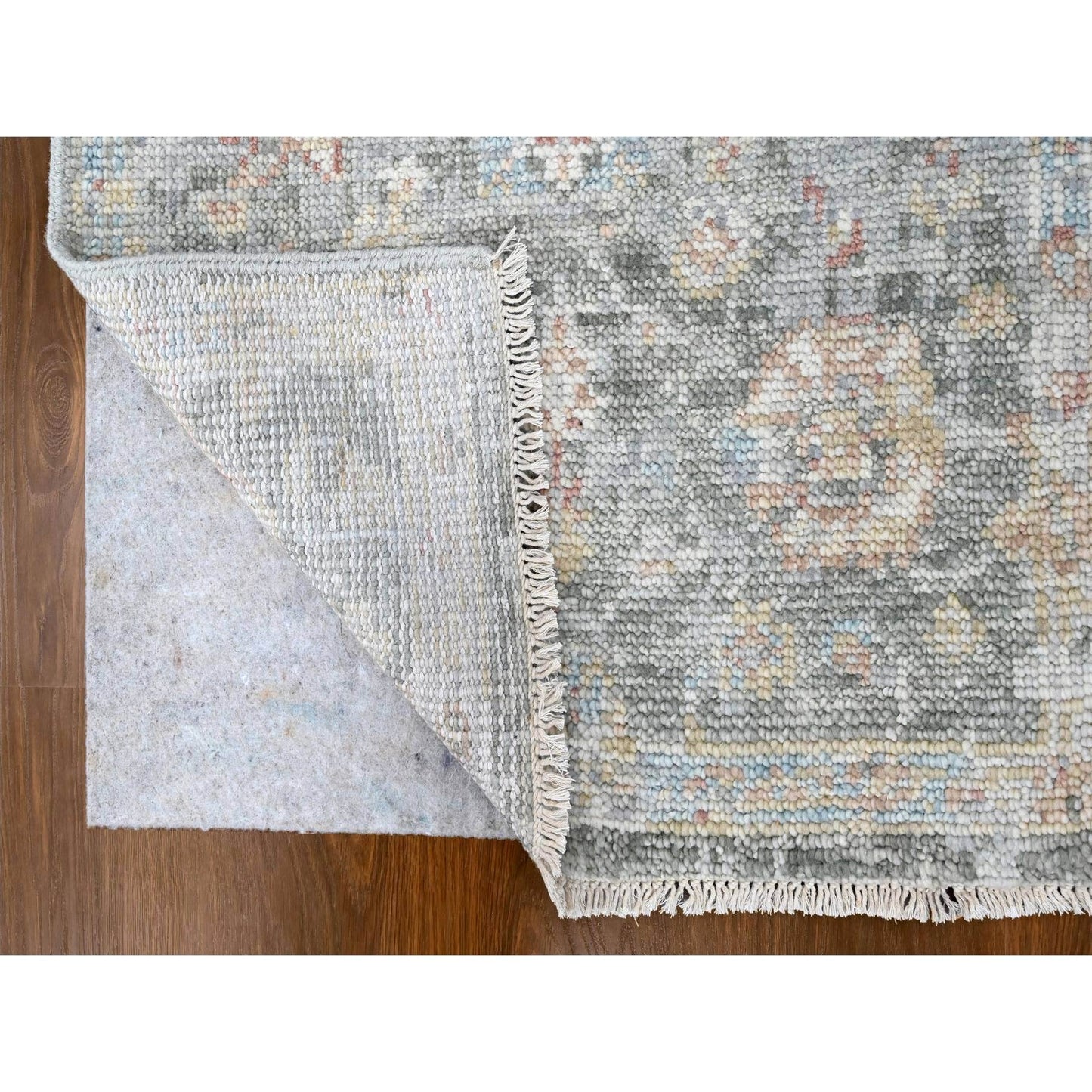2'6"X8'10" Misty Gray Oushak Design Hand Knotted Soft Wool Runner Rug