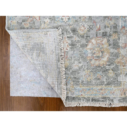 2'6"X8'10" Misty Gray Oushak Design Hand Knotted Soft Wool Runner Rug