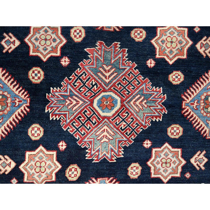 9'X9' Blue Special Kazak Geometric Wool Hand Knotted Round Oriental Rug