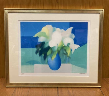 Alfred Defossez (French) Blue Bouquet Original Lithograph On Paper Signed Framed