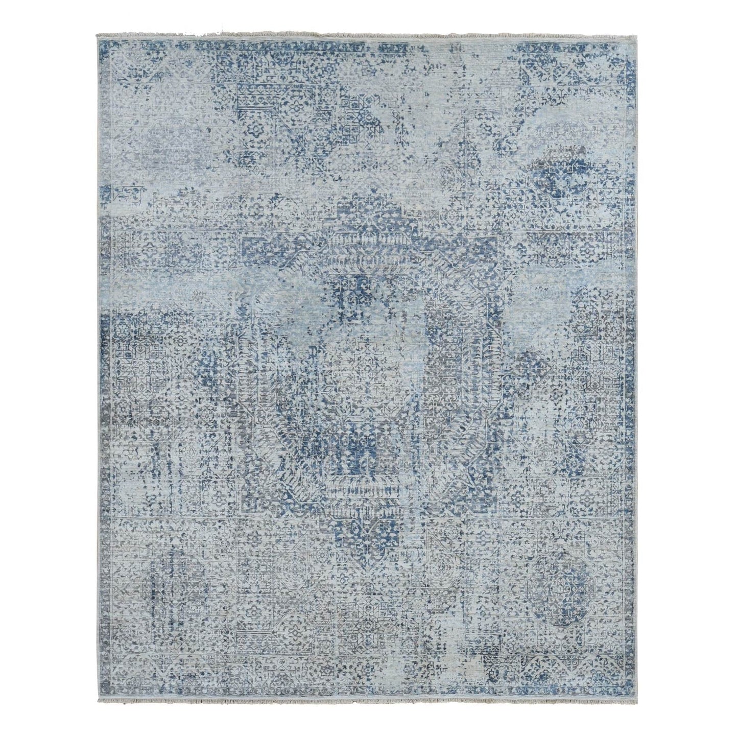 8'3"X10'2" Gray Silk Broken And Erased Design Vintage Hand Knotted Rug