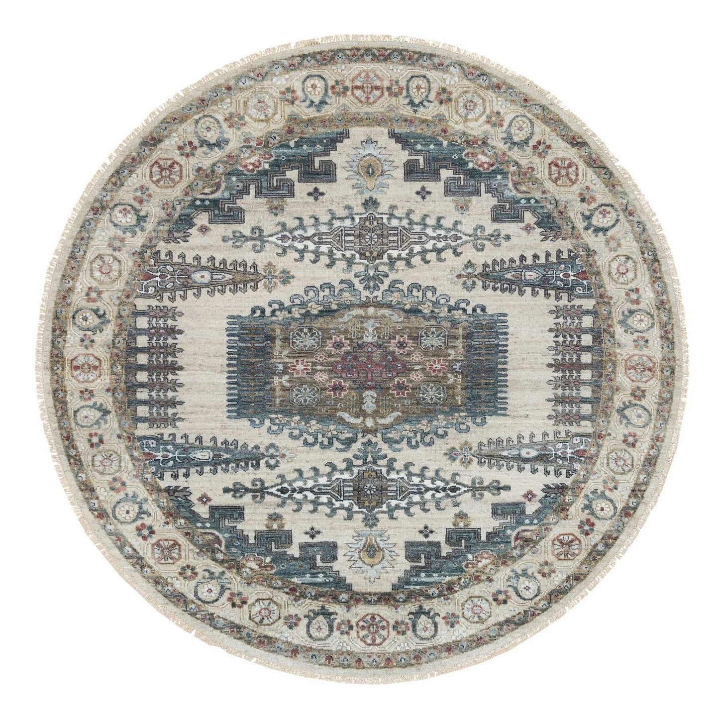8'X8' Alabaster Ivory Wool Reimagined Viss Design Hand Knotted Round Rug