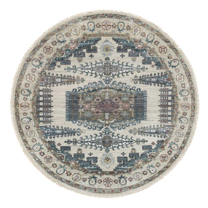 8'X8' Alabaster Ivory Wool Reimagined Viss Design Hand Knotted Round Rug