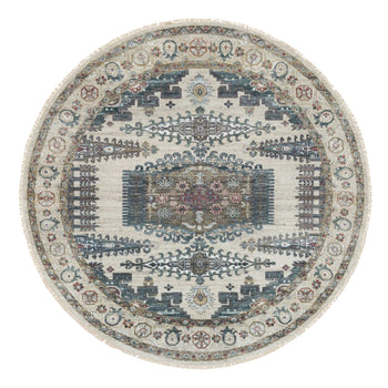 8'X8' Alabaster Ivory Wool Reimagined Viss Design Hand Knotted Round Rug