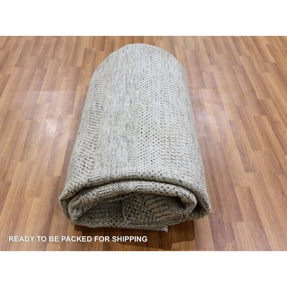 8'X8' Silver Gray Grass Design Undyed 100% Wool Hand Knotted Square Rug