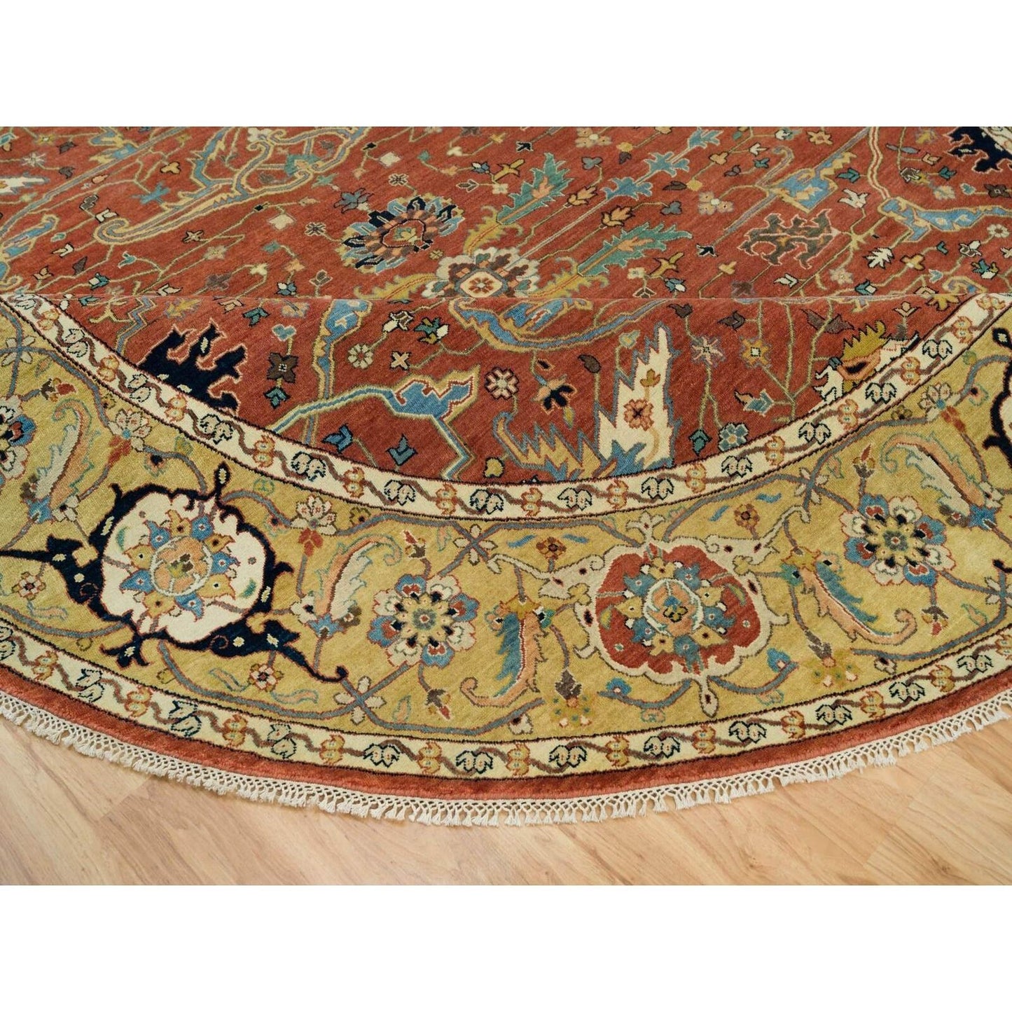 10'X10' Rust Red Fine Heris Re-Creation Wool Hand Knotted Round Rug