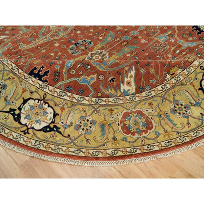 10'X10' Rust Red Fine Heris Re-Creation Wool Hand Knotted Round Rug