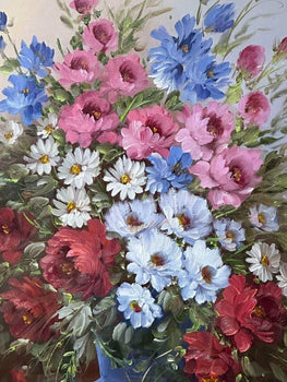 Lina Rossi Original Oil Painting -Flowers Signed