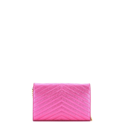Saint Laurent Classic Monogram Wallet On Chain Matelasse Chevron Metallic