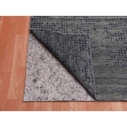 8'X10'1" Black And Gray Modern Design Pure Silk Hand Knotted Rug