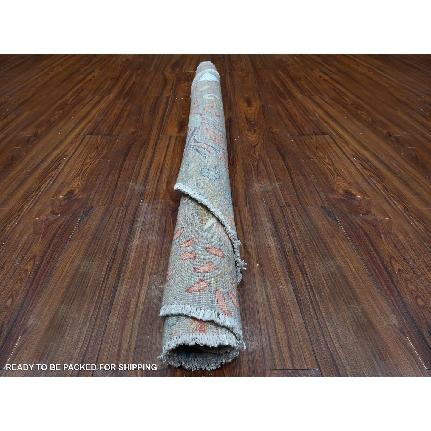 5'X5' Daphne Gray Hand Knotted Peshawar Birds Of Paradise Wool Round Rug