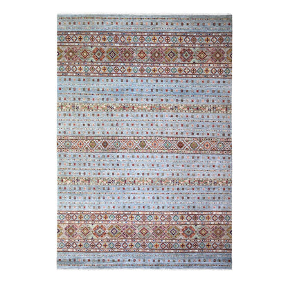 8'2"X11'10" Blue Gray Super Kazak Khorjin Design Hand Knotted Wool Rug
