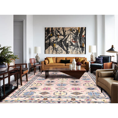 8'10"X12' Blush Pink Organic Wool Hand Knotted Afghan Super Kazak Rug