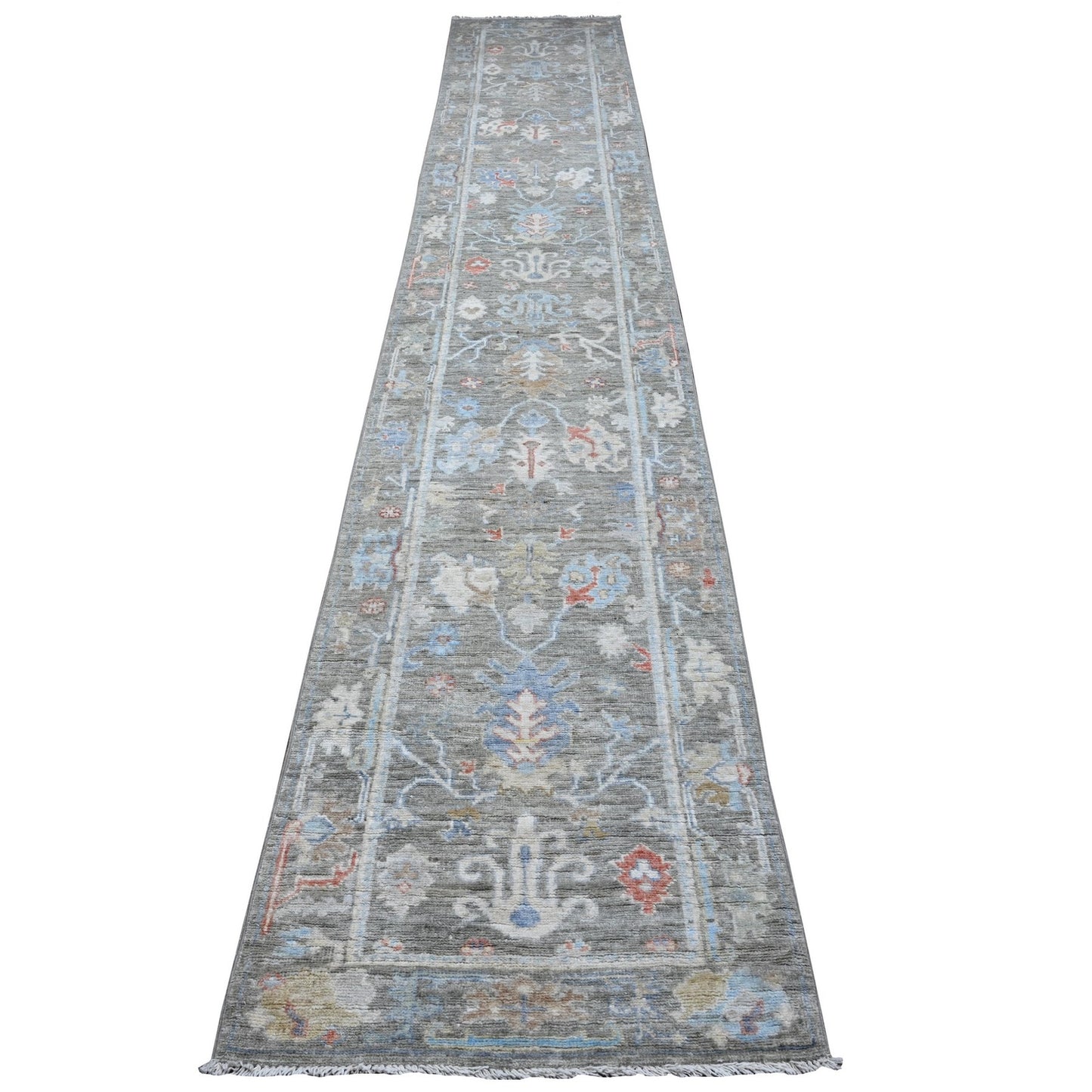 2'6"X15'3" Echo Gray Afghan Angora Oushak Xl Runner Oriental Rug