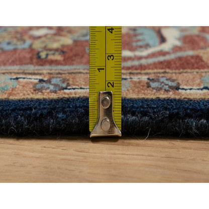 6'2"X9'2" Polo Blue Pure Wool Soft Antiqued Fine Heris Hand Knotted Rug