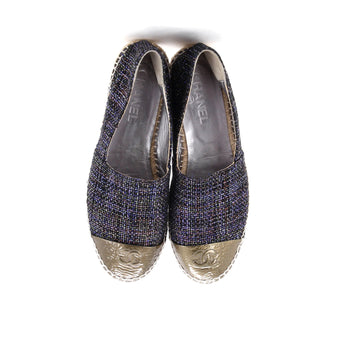 Chanel Women'S Cc Cap Toe Espadrilles Tweed With Leather