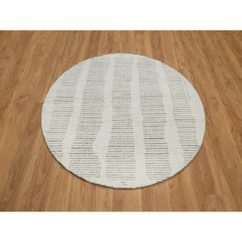 5'X5' Ivory Wool Rug Flat Weave With Textured Pile Hand Woven Round