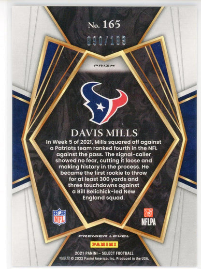 #165 Davis Mills 2021 Panini Select Red/ Blue Prizm Rookie Card