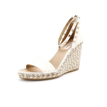 Valentino Garavani Women'S Rockstud Ankle Strap Double Wedge Sandals Leather