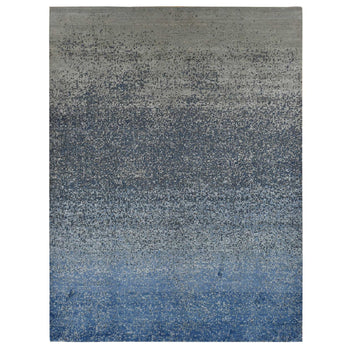 10'X14' Yale Blue Wool And Silk Modern Gradation Design Hand Knotted Rug