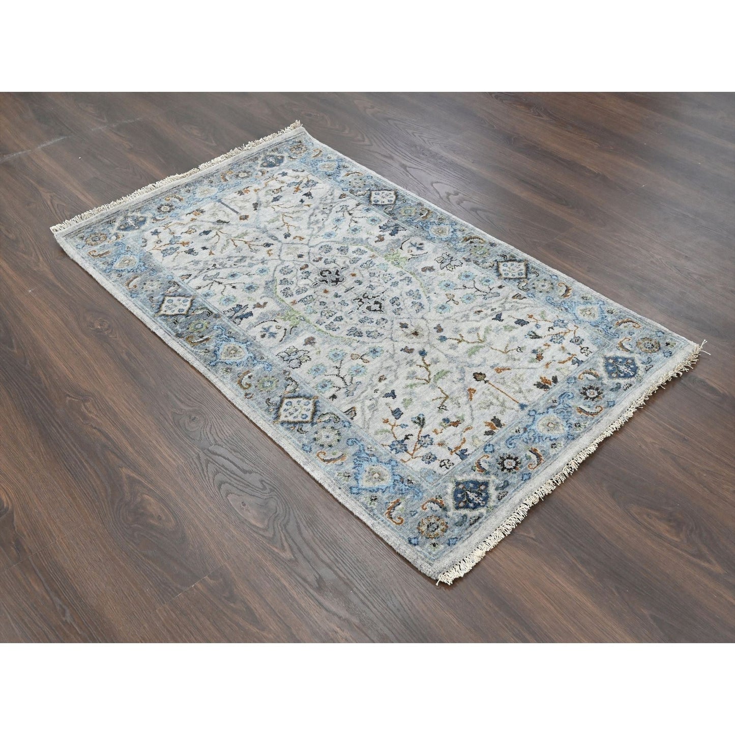 3'X4'10" Platinum Gray Denser Weave Oushak Natural Wool Hand Knotted Rug