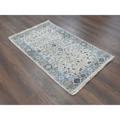 3'X4'10" Platinum Gray Denser Weave Oushak Natural Wool Hand Knotted Rug