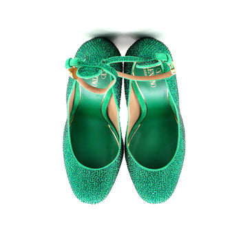 Valentino Garavani Women'S Tan-Go Platform Pumps Crystal Embellished Suede 155